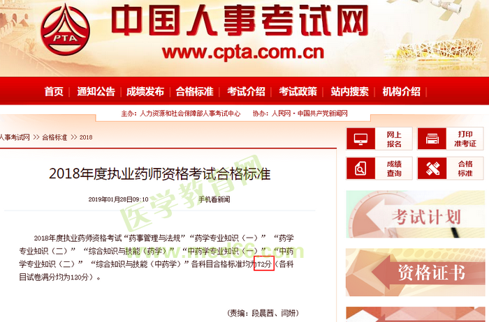 【官方】2018年执业药师资格考试合格标准公布